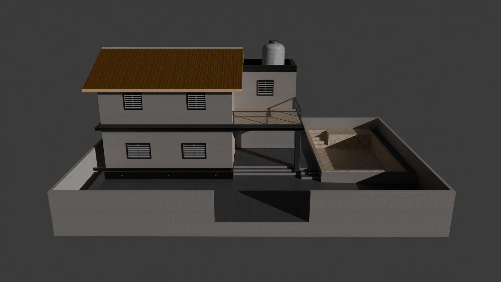 Rendered aerial view of the BantayGabi large residential house model